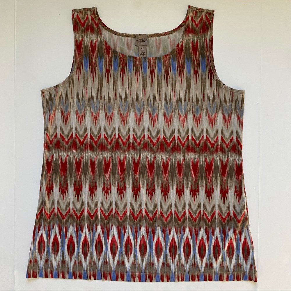 Chico’s 2 - Sleeveless Ikat Print Tank Top - Red Multi